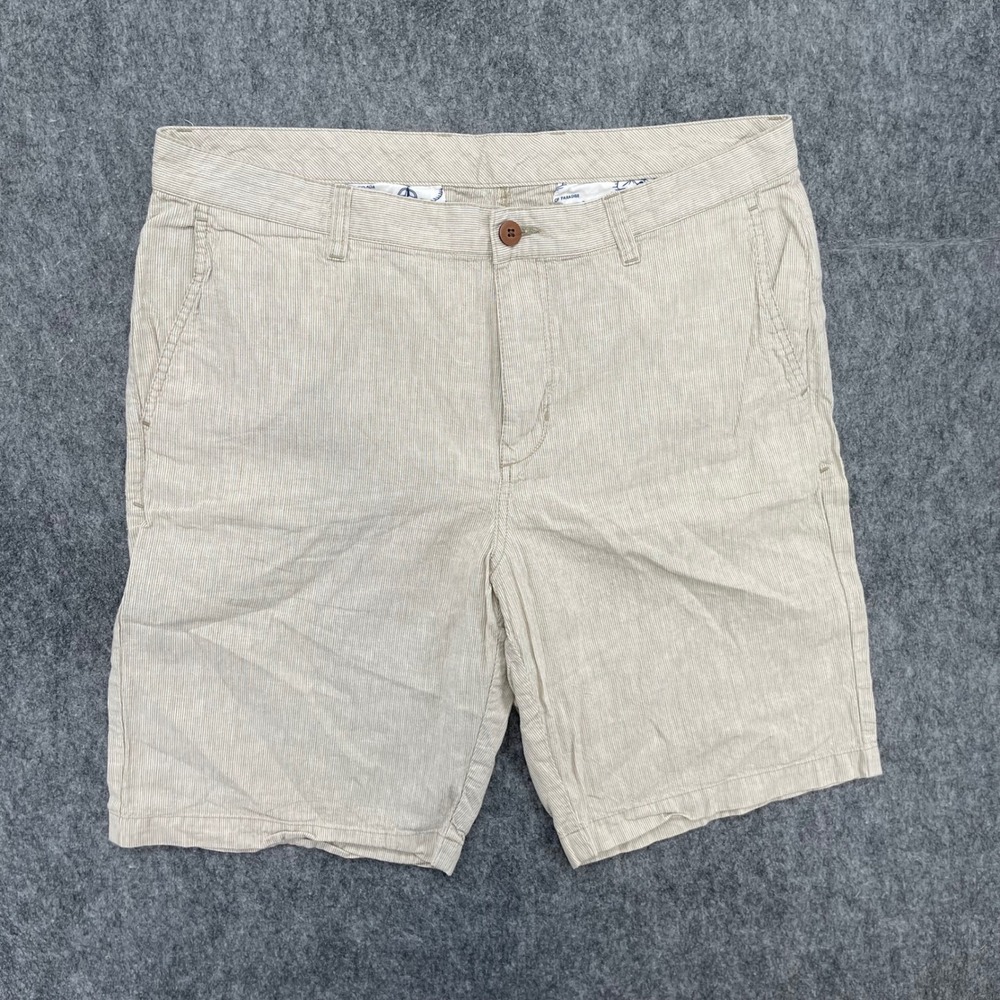 Tommy Bahama Shorts Mens 36 Tan Seersucker Stripe Linen Cotton Blend Flat Front